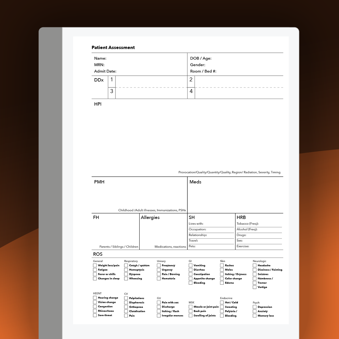 Patient Assessment - Einkpads - reMarkable Templates