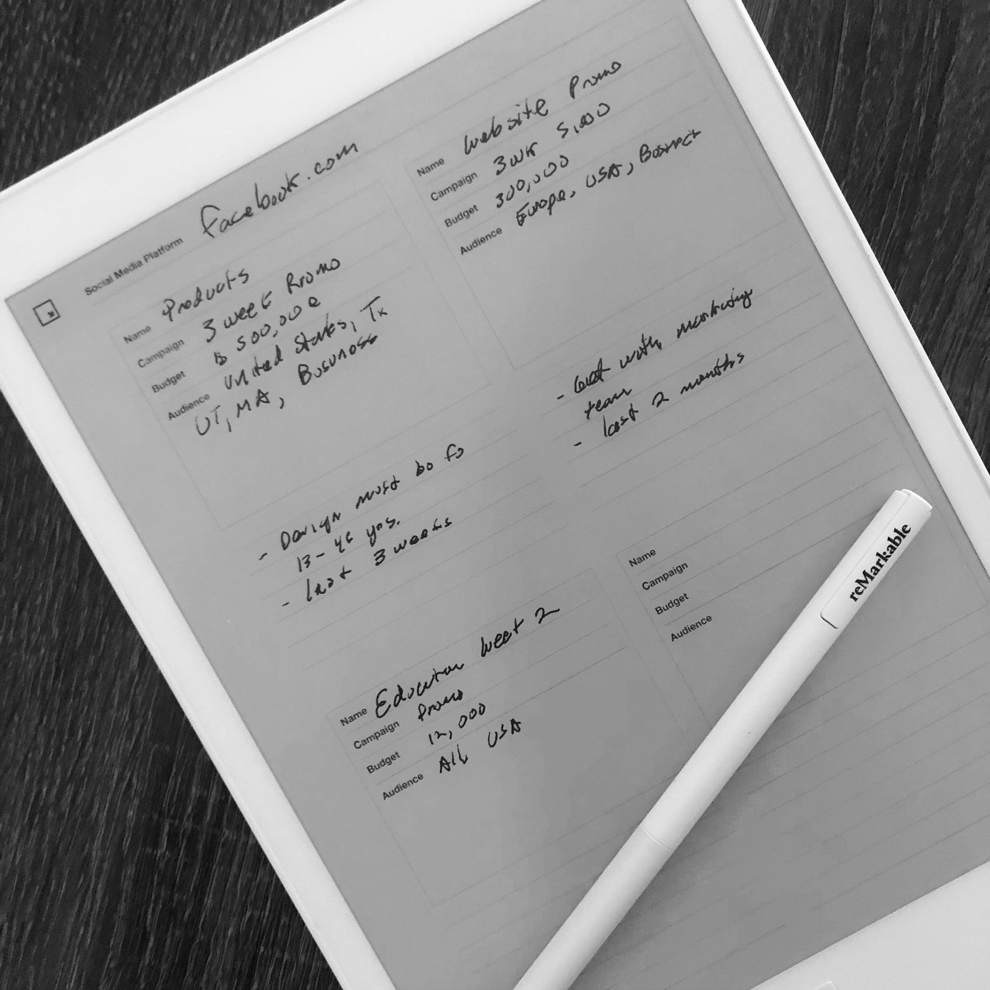 Marketing Campaign Tracker - Einkpads - reMarkable Templates