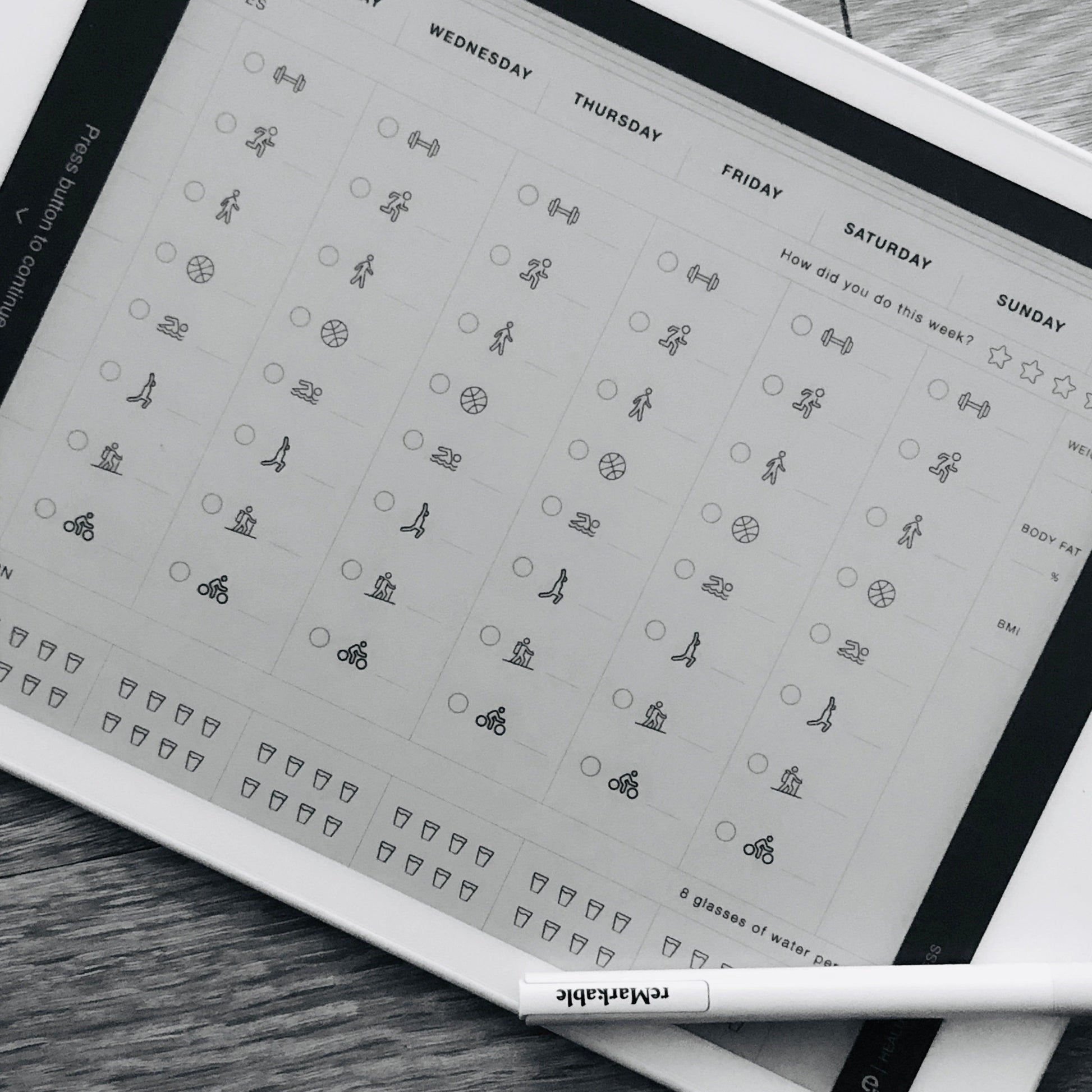 Weekly Fitness Log - Einkpads - reMarkable Templates