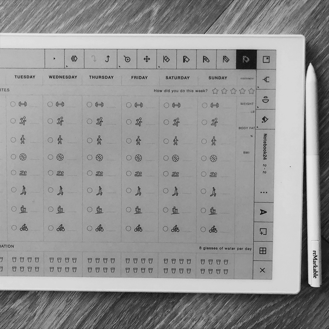 Weekly Fitness Log - Einkpads - reMarkable Templates