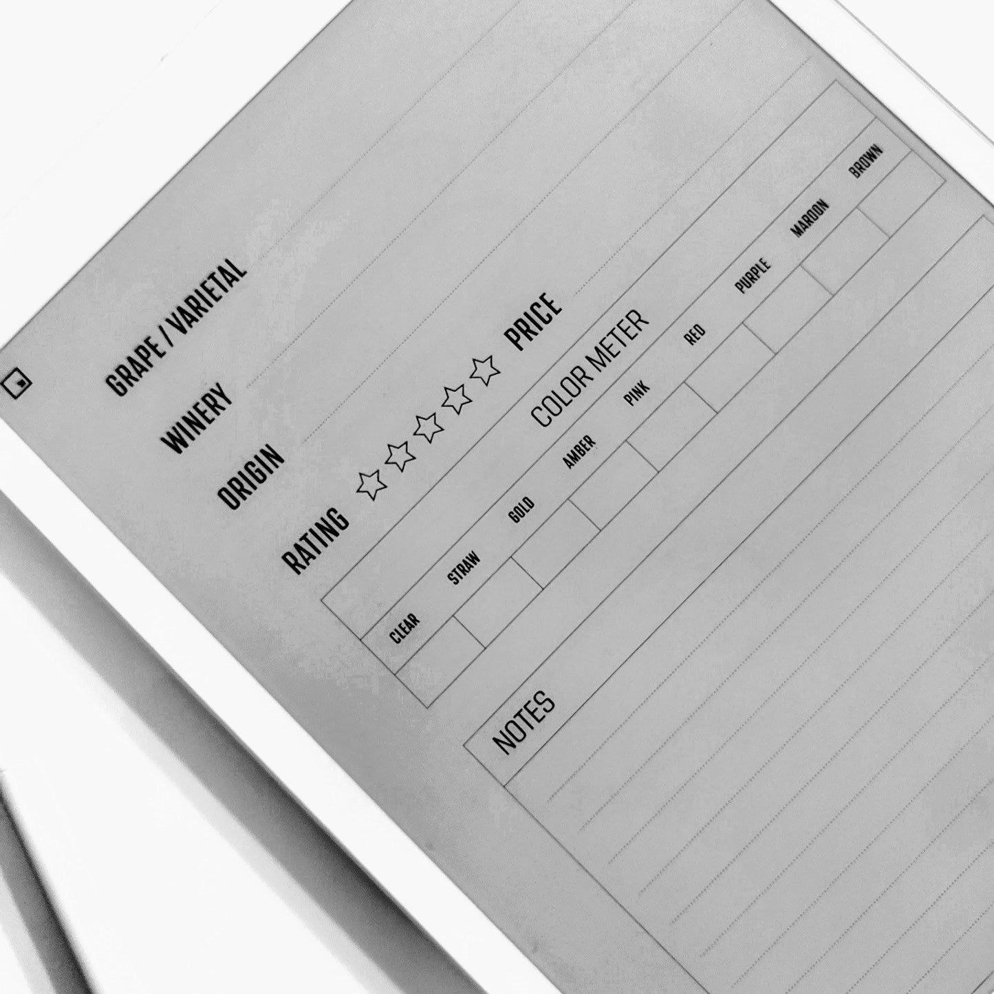 Wine Collection Log - Einkpads - reMarkable Templates