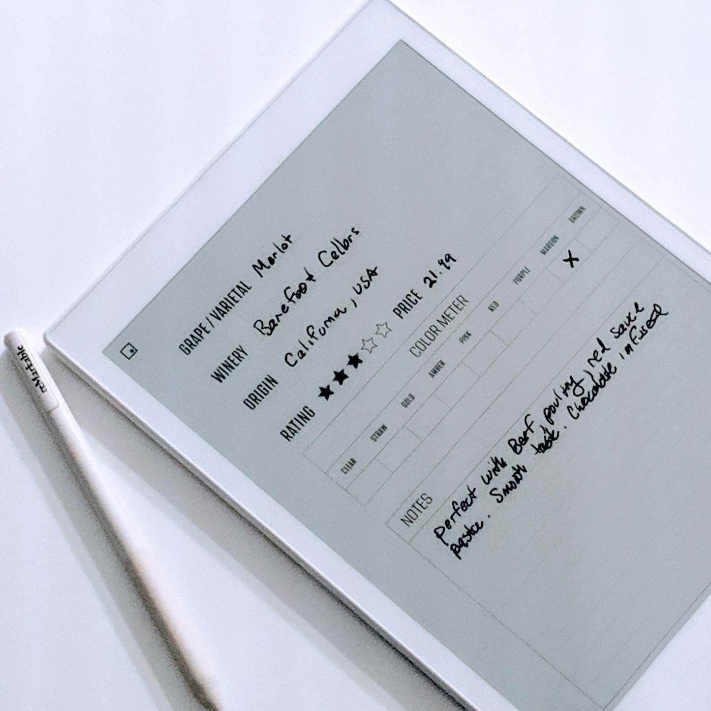 Wine Collection Log - Einkpads - reMarkable Templates