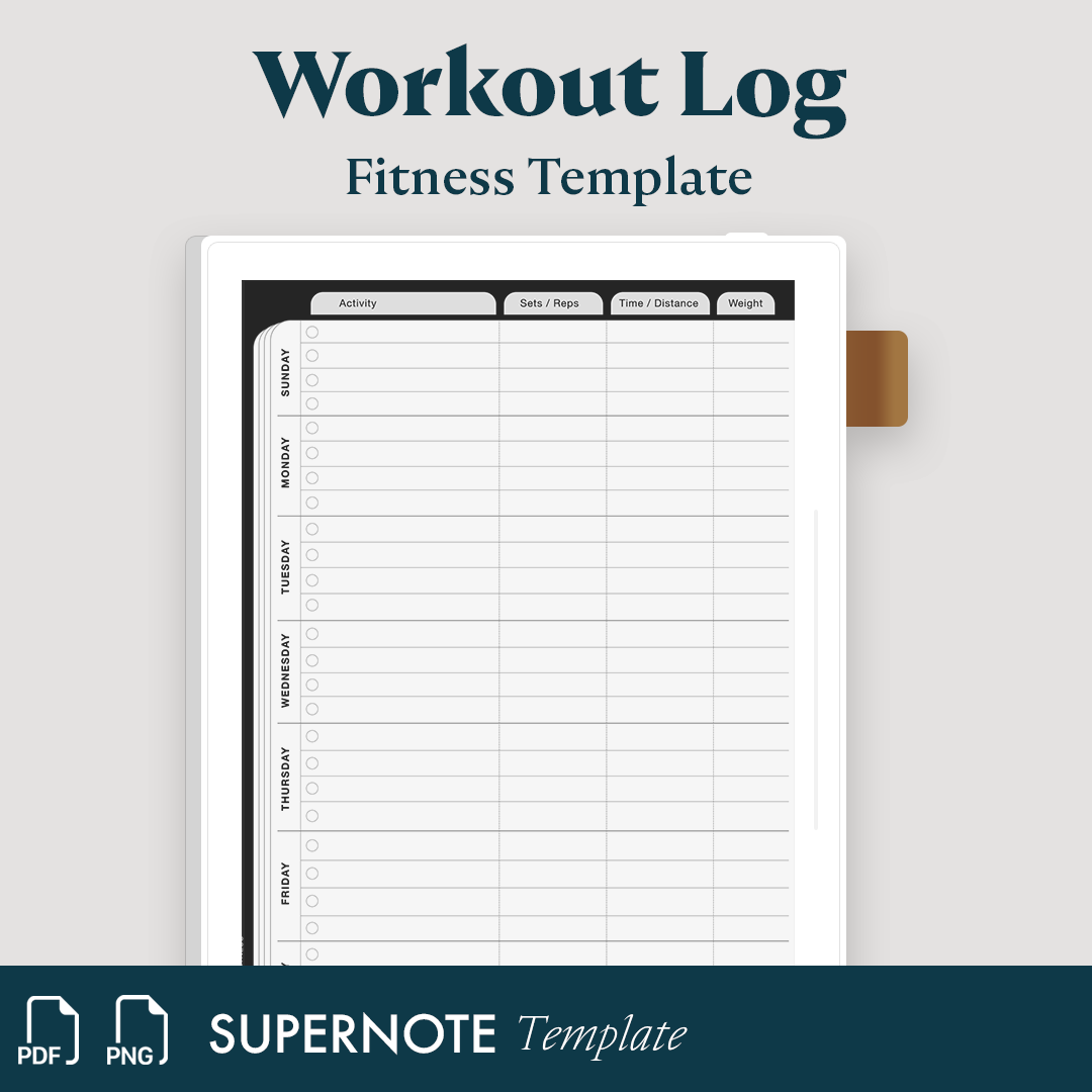 ReMarkable Tablet Weekly Workout Log Template Supernote Templates