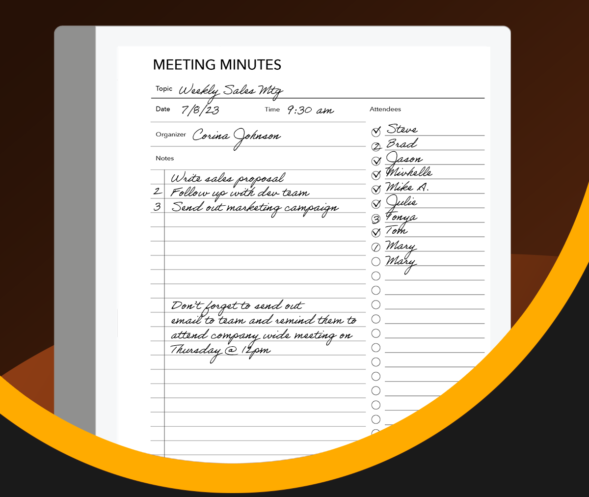 Meeting Minutes - Tasks & Attendees - Einkpads - reMarkable Templates
