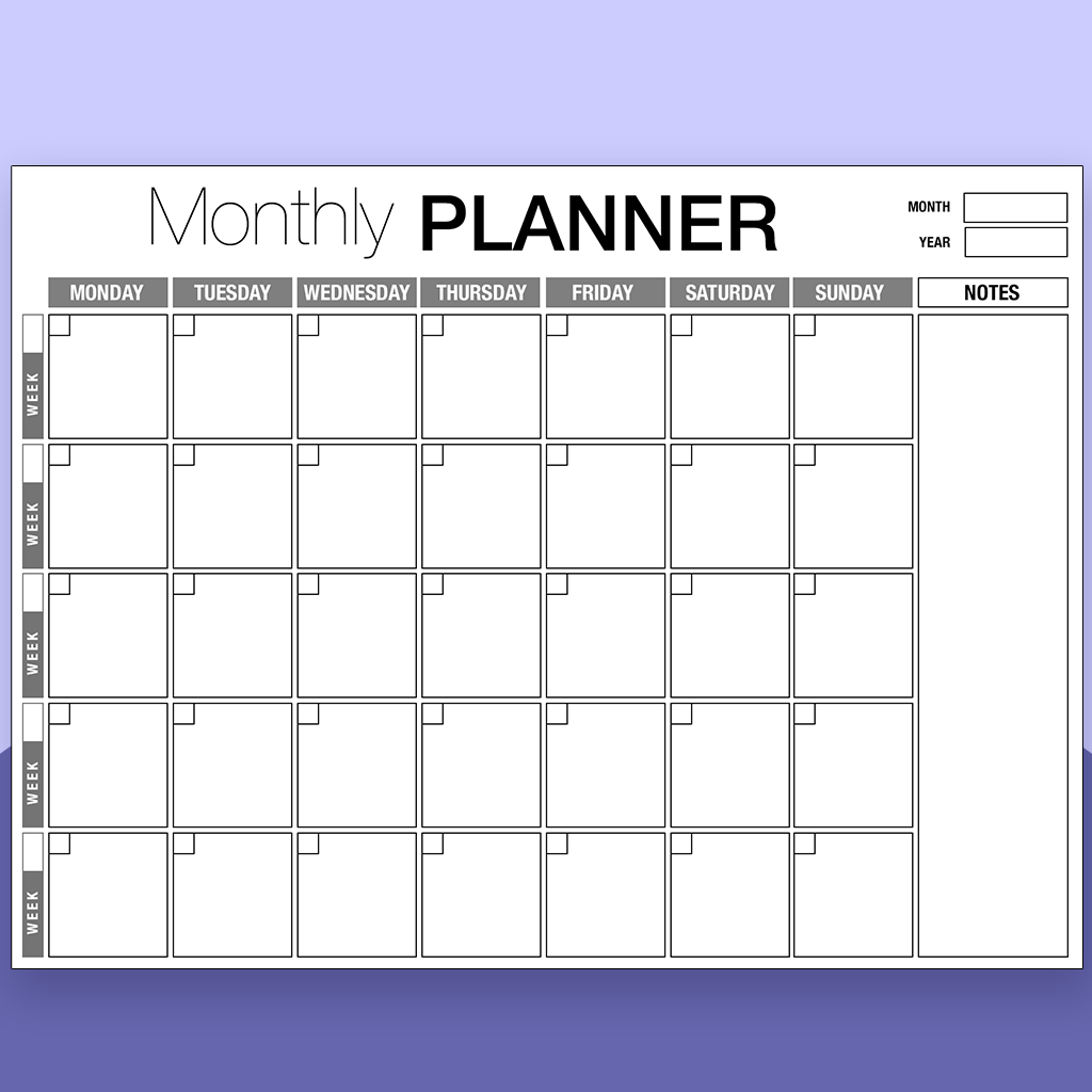 Monthly Calendar Landscape