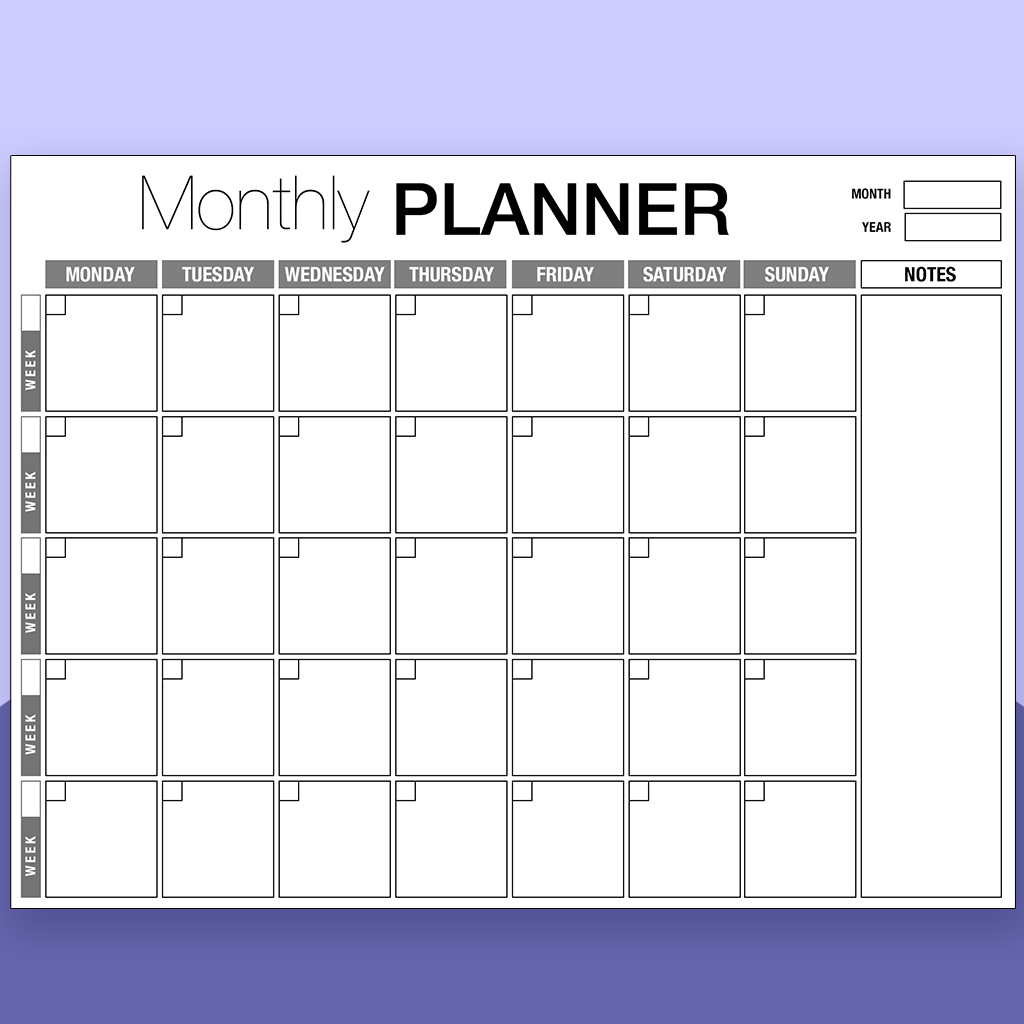 Monthly Planner Landscape – Supernote Templates